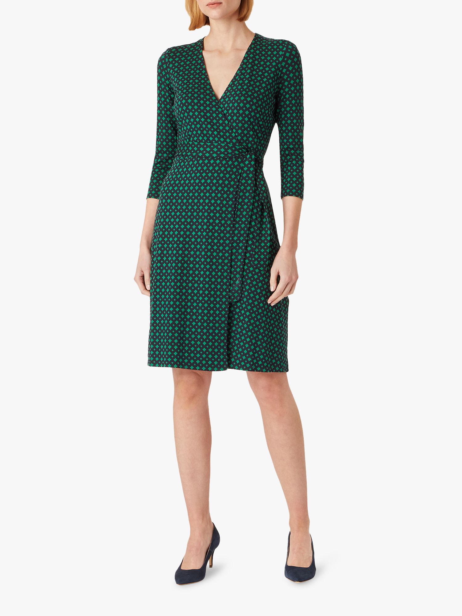 Hobbs Delilah Print Wrap Dress, Navy/Green