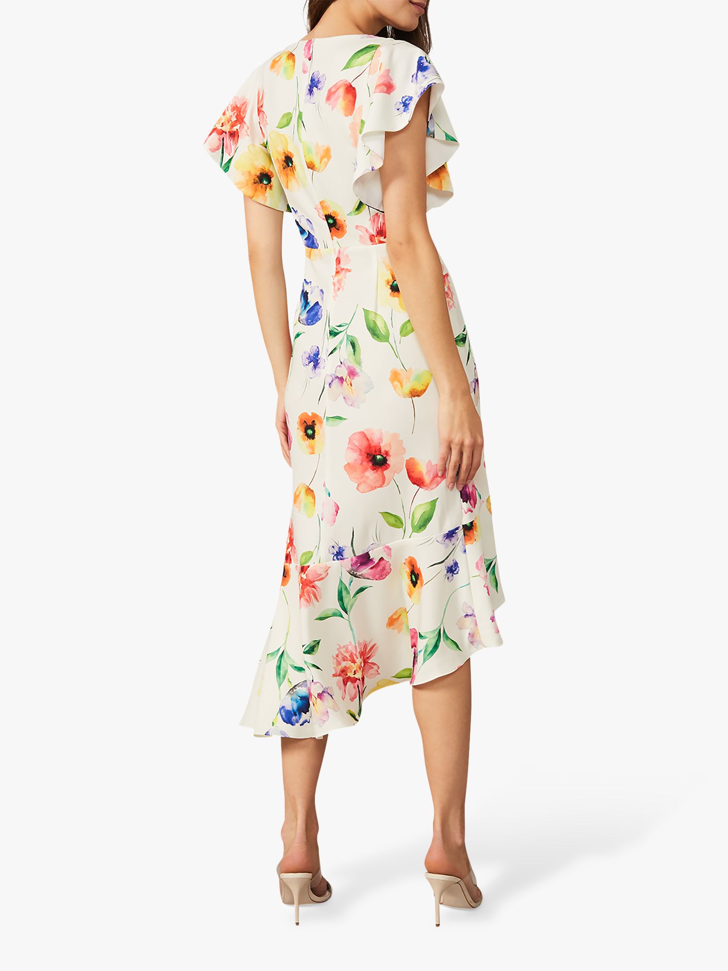 Phase Eight Anthea Floral Print Frill Dress, Almond/Multi