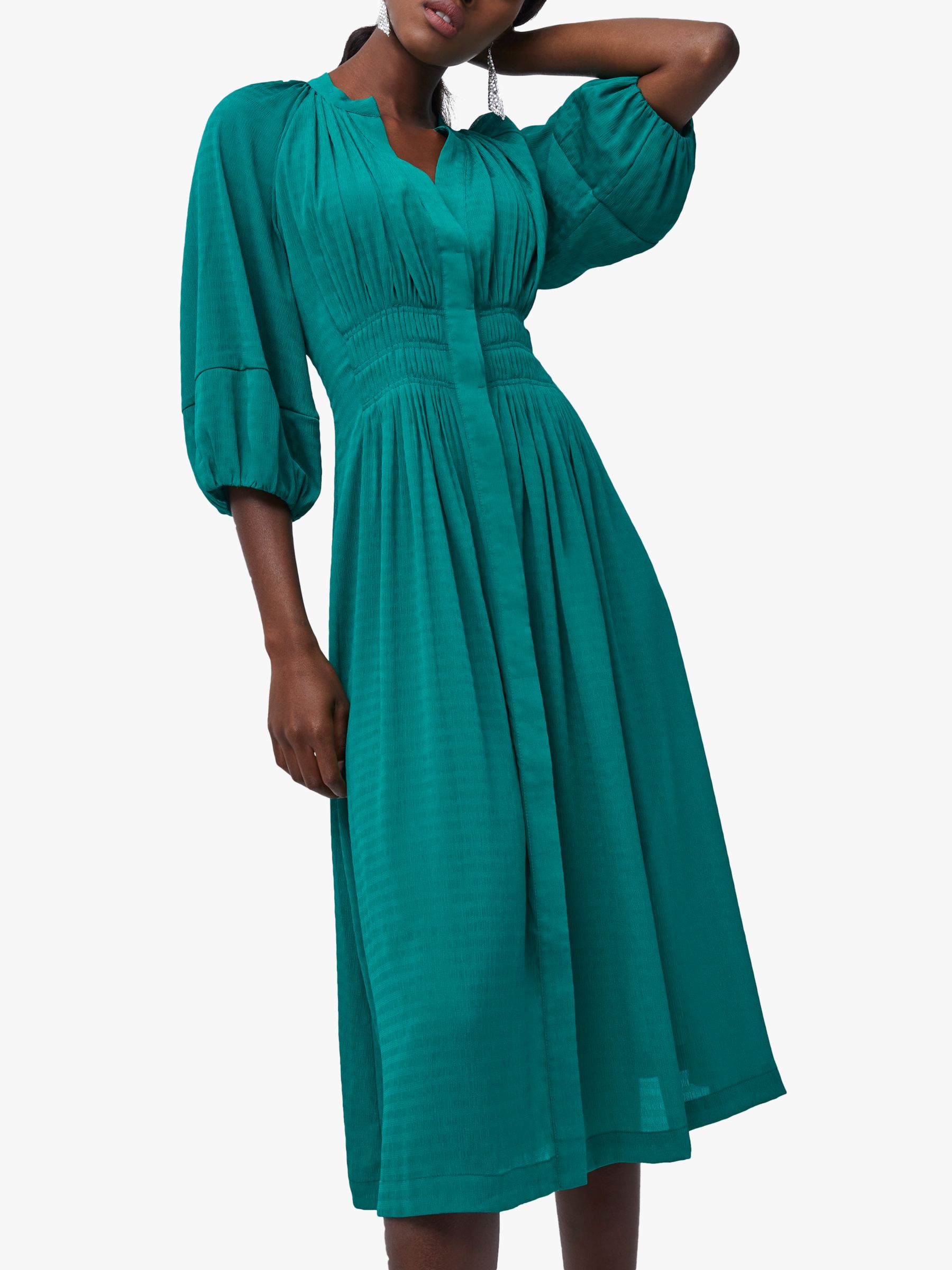 French Connection Cora Pleated Dress, Ultra Green at John Lewis & Partners
