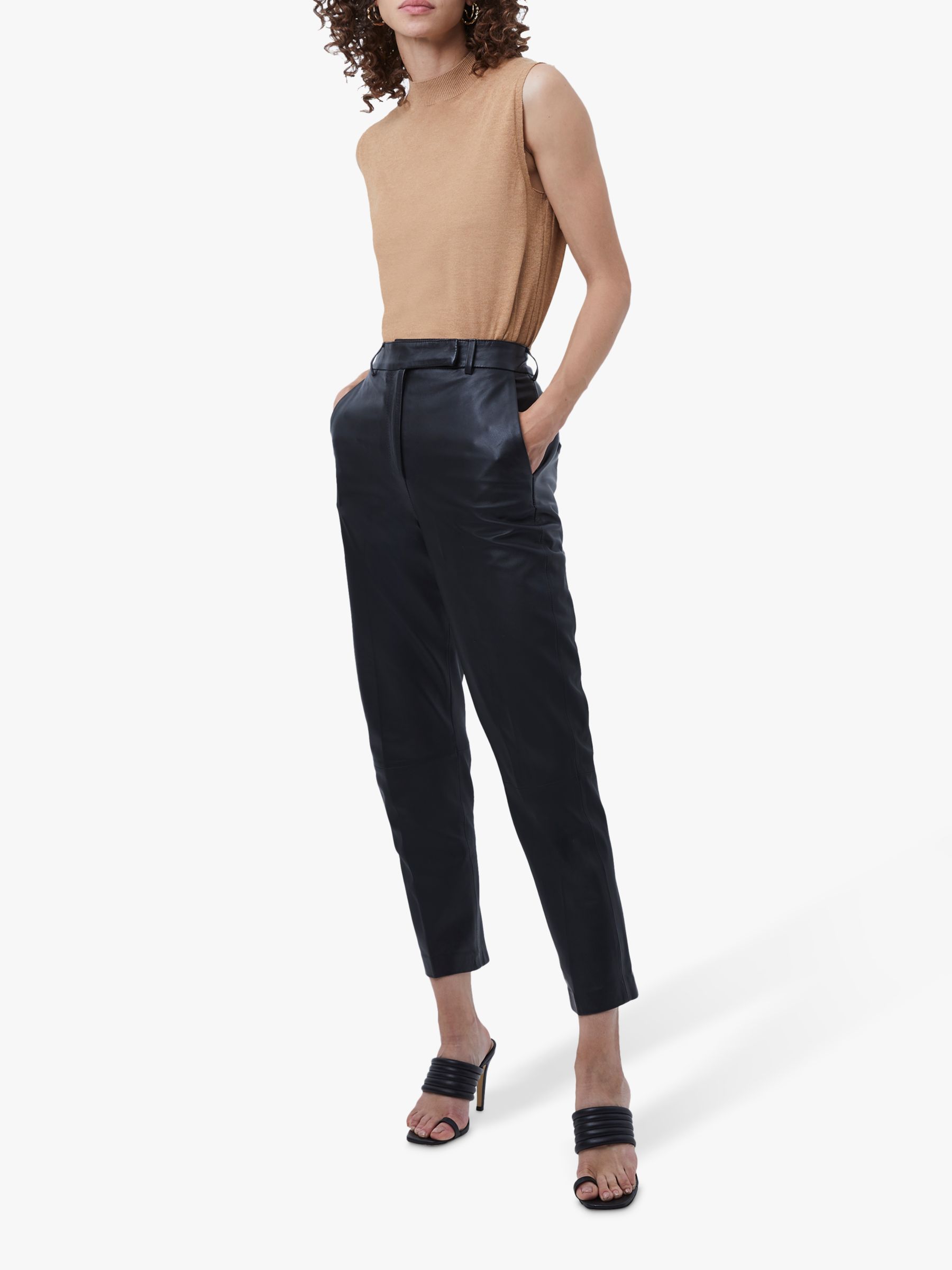 French Connection Alaricia Leather Crop Trousers, Black at John Lewis ...