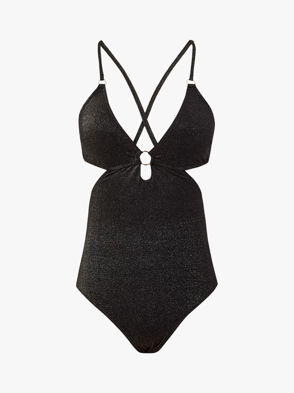Buy Reiss Matilde Metallic Cross Back Swimsuit, Black/Gold Online at johnlewis.com