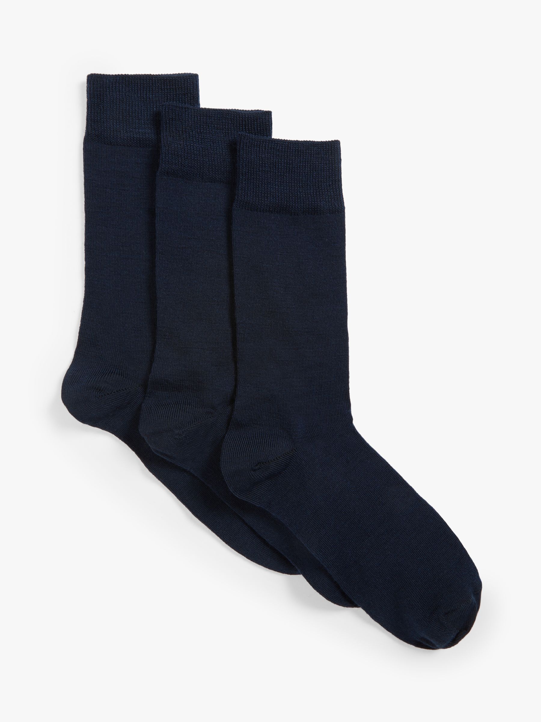 John Lewis Wool Mix Men's Socks, Pack of 3, Navy, S