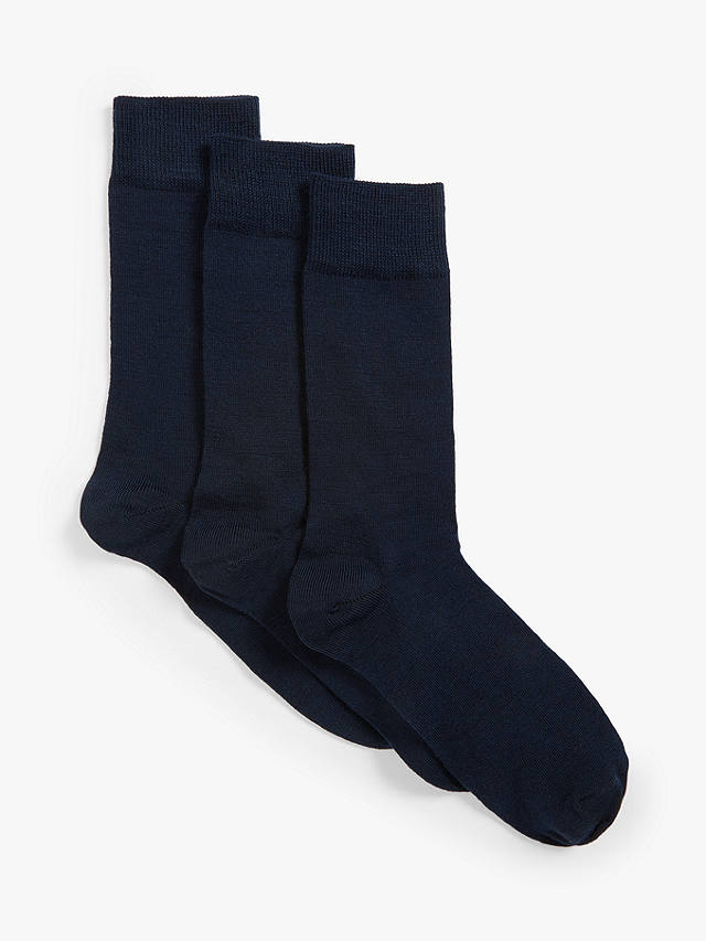 John Lewis Wool Mix Men's Socks, Pack of 3, Navy at John Lewis & Partners