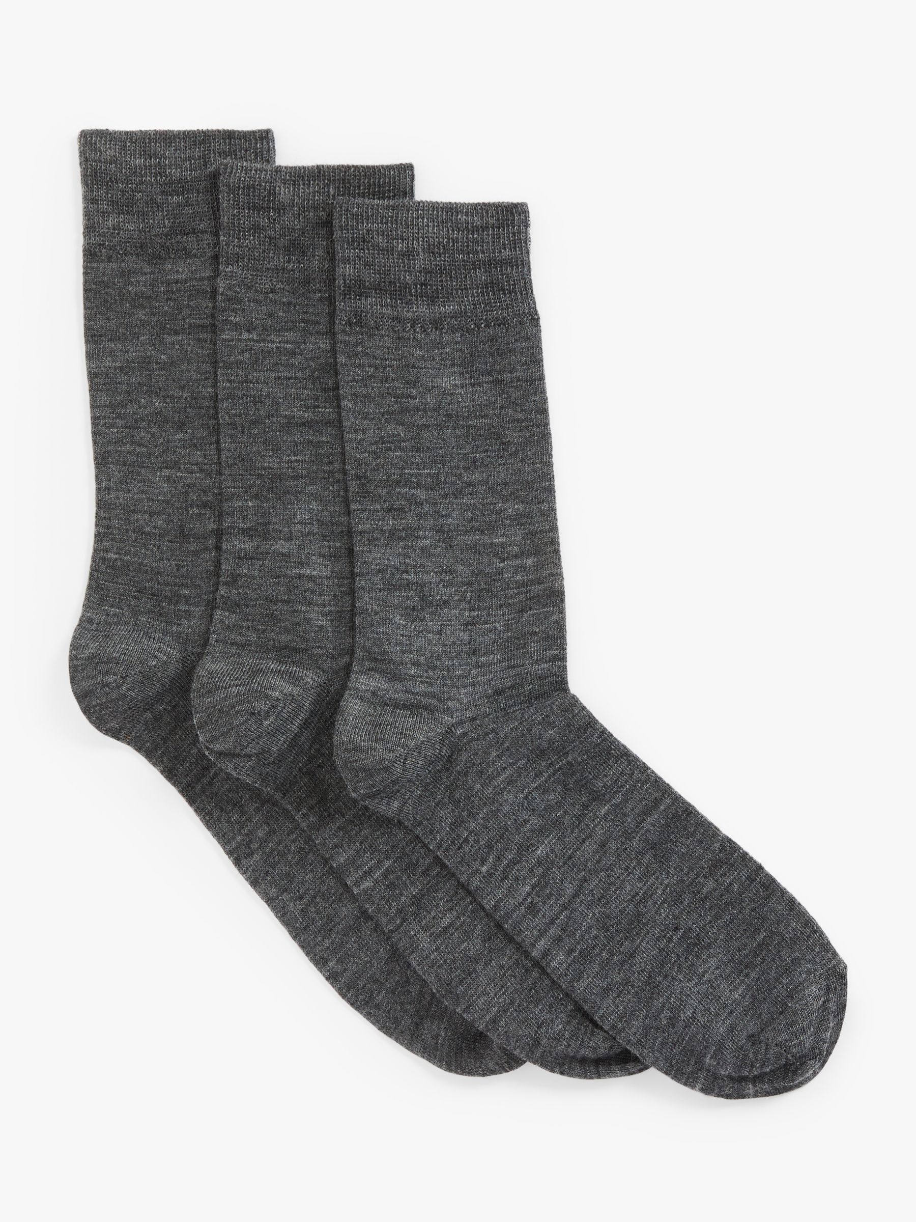 John Lewis Wool Mix Men's Socks, Pack of 3, Grey at John Lewis & Partners