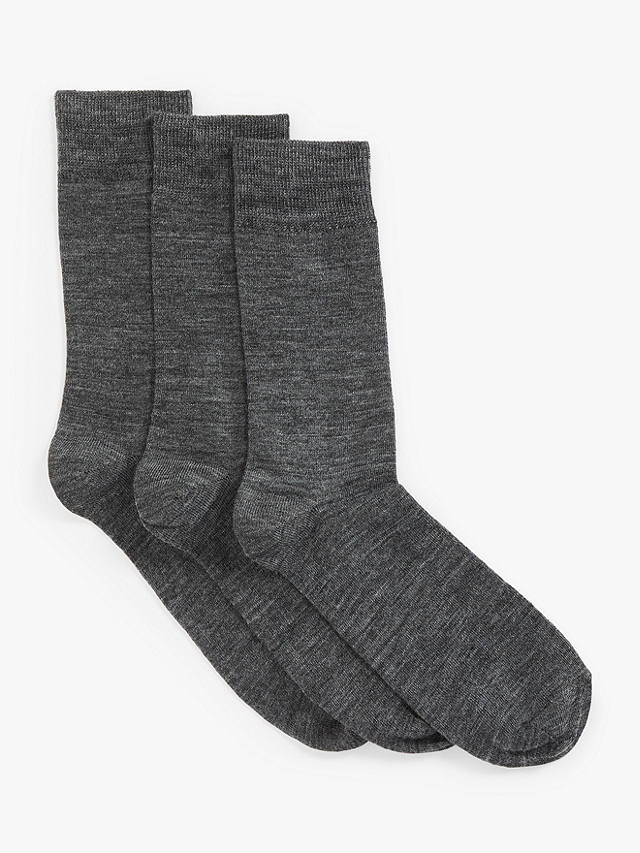 John Lewis Wool Mix Men's Socks, Pack of 3, Grey