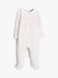 John Lewis Heirloom Collection Baby Smock Jersey Sleepsuit, Pink