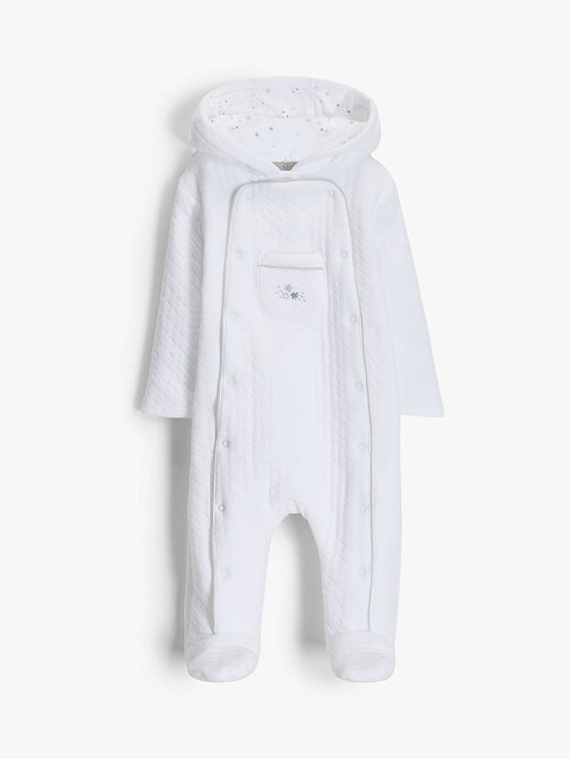 John Lewis Heirloom Collection Baby Star Wadded All-in-One Pramsuit, White
