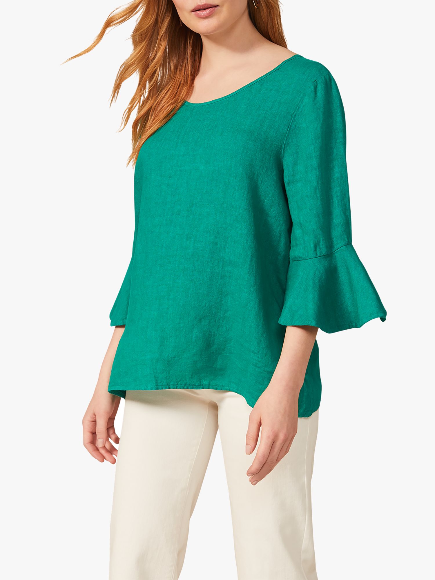 Phase Eight Fluted Sleeve Linen Top, Green