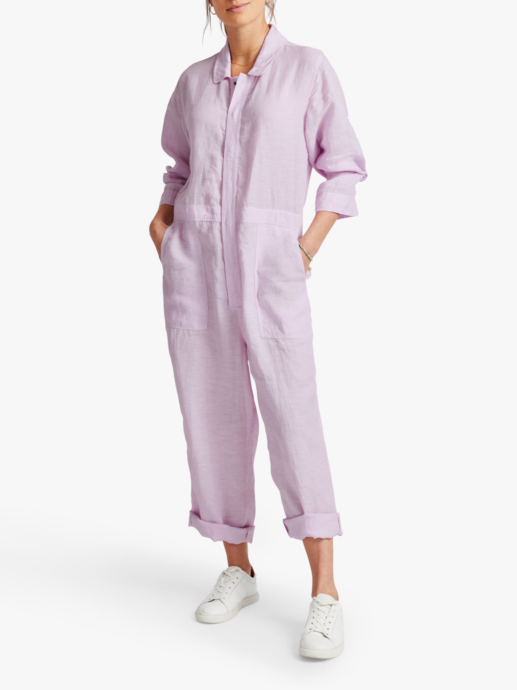pink linen overalls