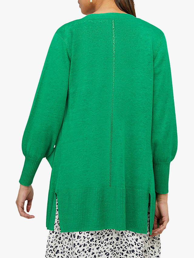 Monsoon Enya Linen Longline Knit Cardigan, Green at John Lewis & Partners