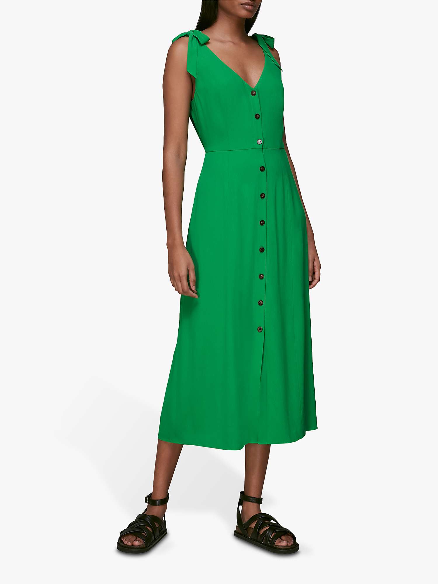 Whistles Hanna Tie Shoulder Dress, Green at John Lewis & Partners