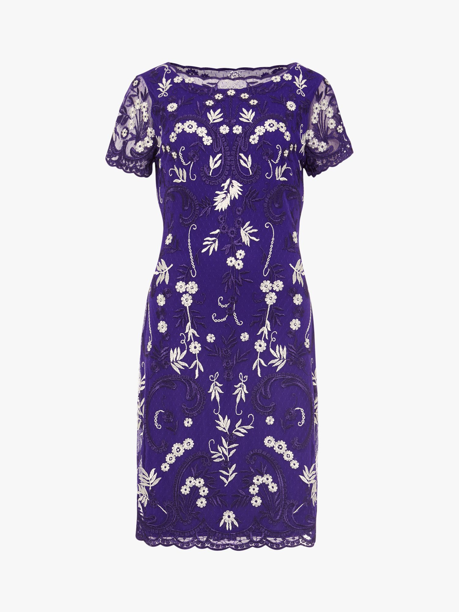 Phase Eight Floris Floral Embroidered Knee Length Dress, Electric Blue ...