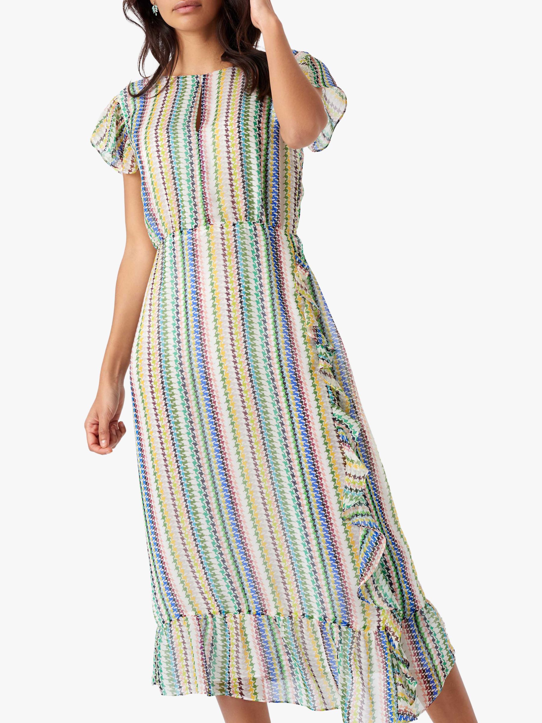 Brora Striped Silk Chiffon Frill Dress, Rainbow