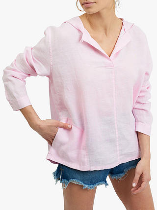 NRBY Sophie Hooded Linen Shirt, Soft Pink