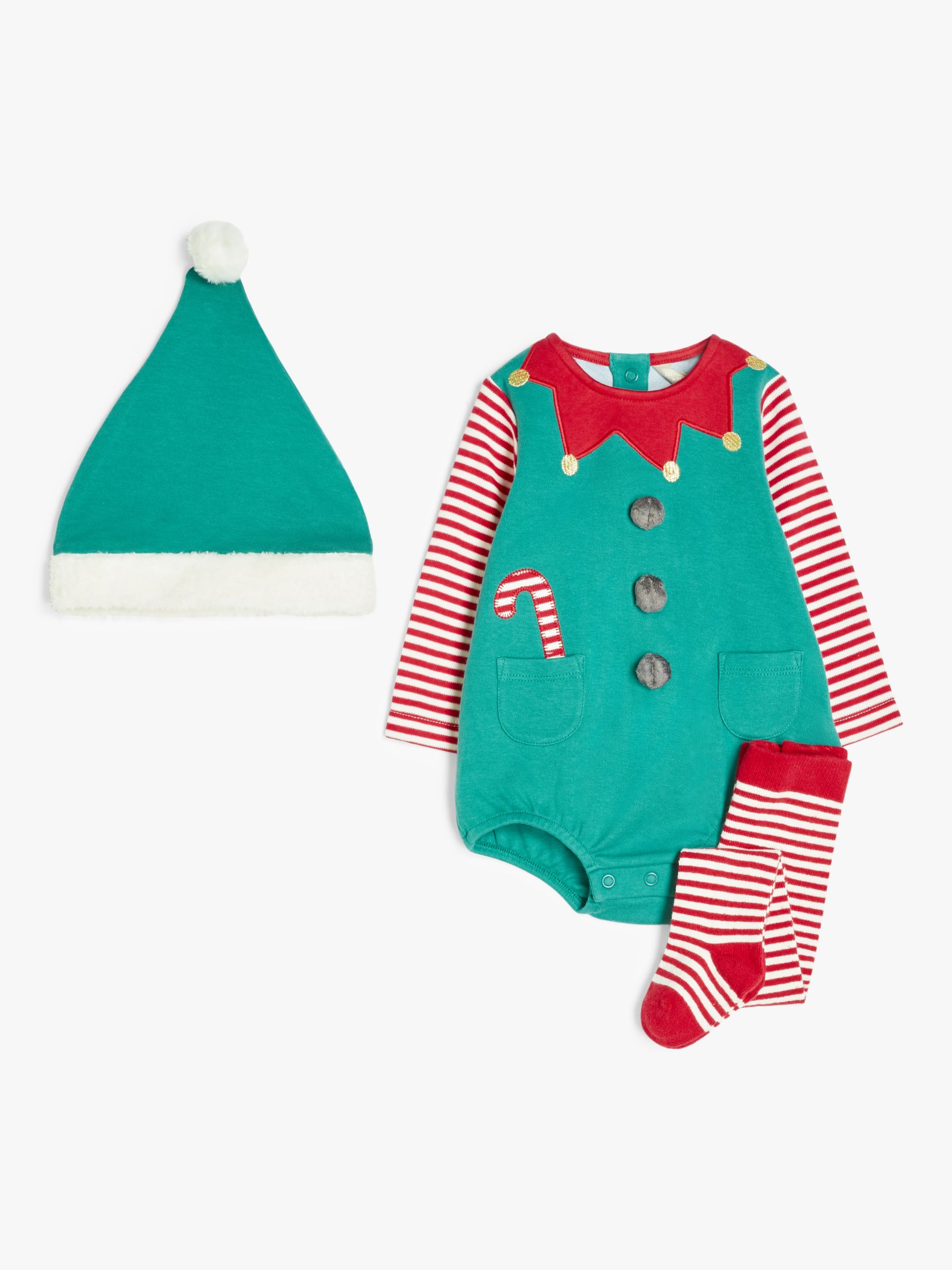 John Lewis & Partners Baby Organic Cotton Christmas Elf Bodysuit ...