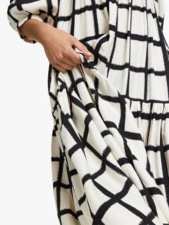 Mother of Pearl LENZING ECOVERO™ Windowpane Puff Sleeve Dress, Black/Ivory, 14
