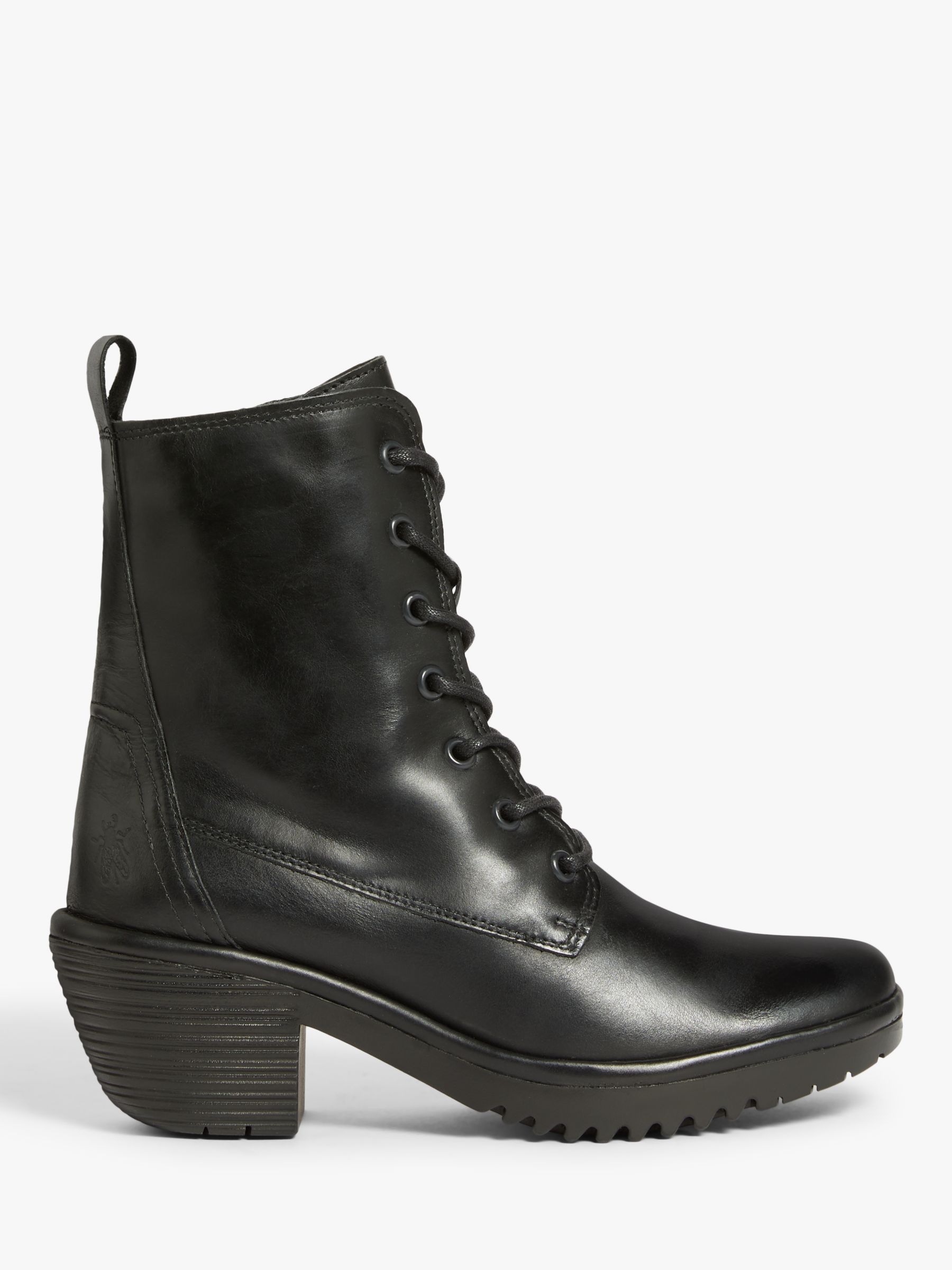 Fly London Webe Leather Lace Up Ankle Boots Black At John Lewis And Partners 1399