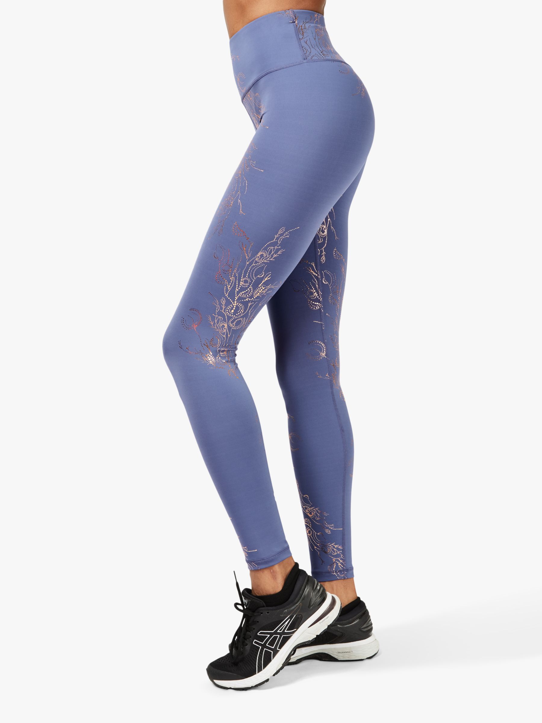 Sweaty Betty Goddess Gym Leggings, Crown Blue Bronze Foil Print, XS