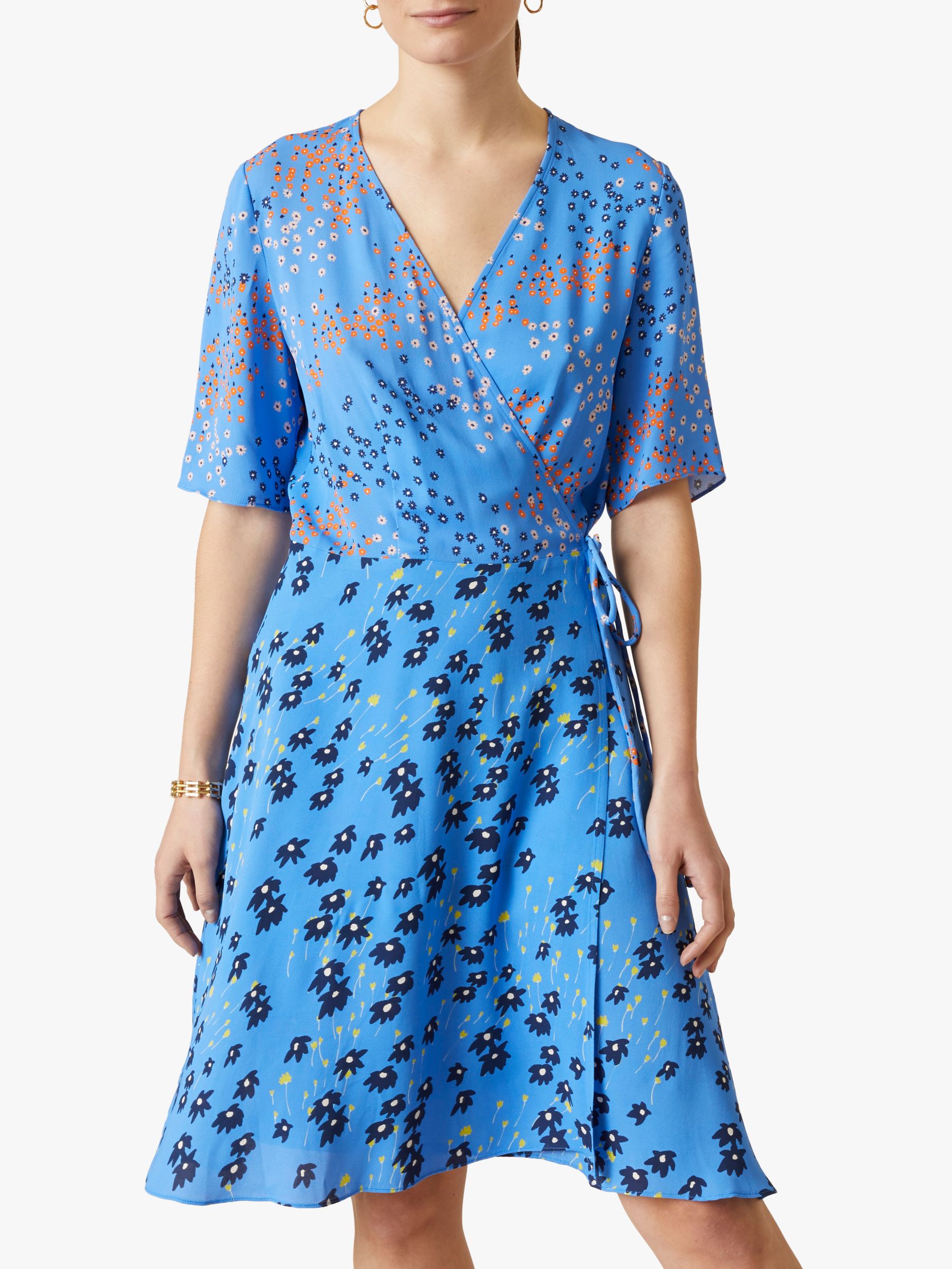 Jigsaw Ditsy Floral Print Wrap Dress, Azure Blue/Multi