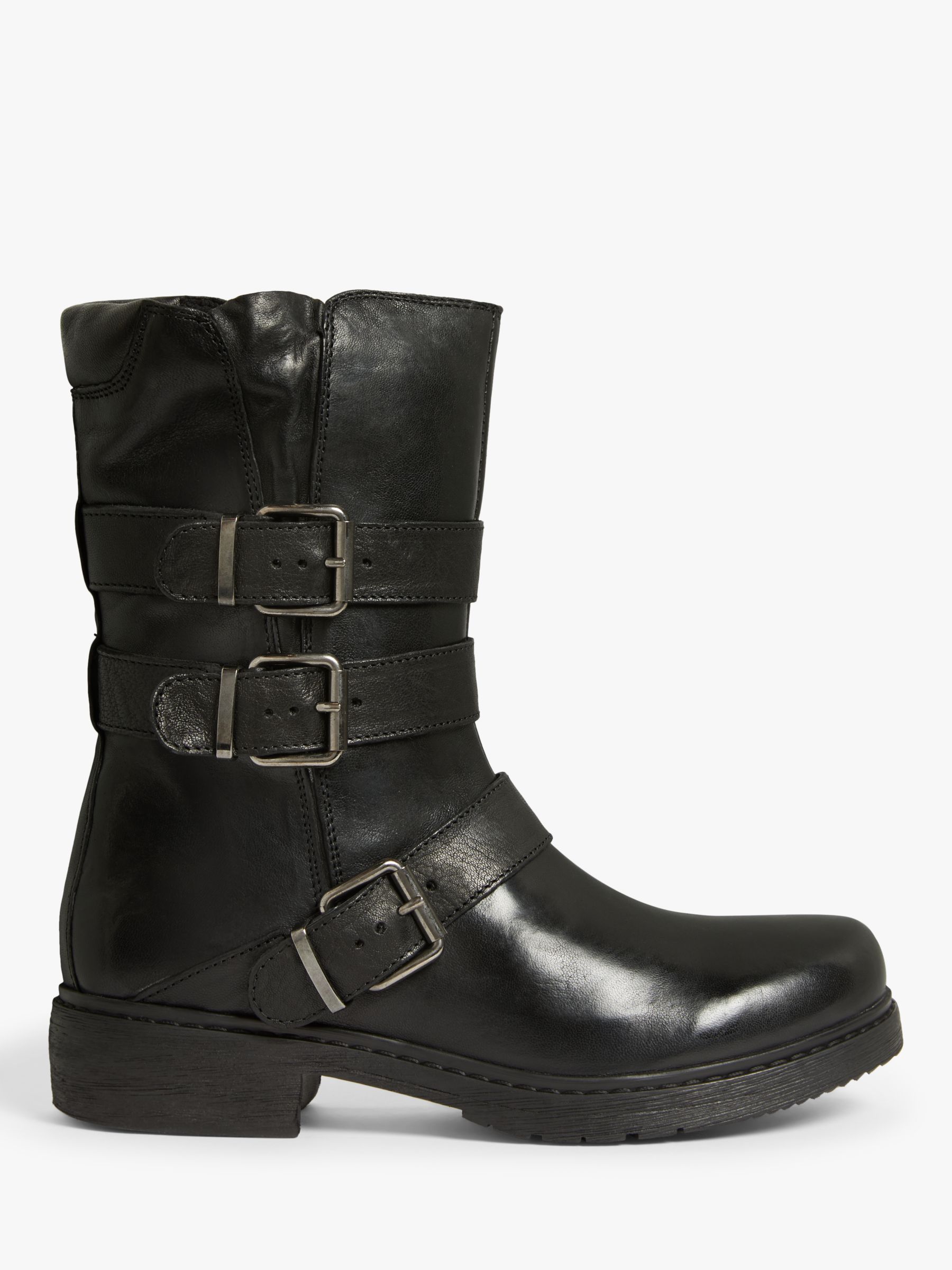 John Lewis Otter Buckle Leather Ankle Boots Black At John Lewis Partners