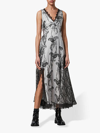 AllSaints Nysa Floral Print Sleeveless Maxi Dress, Grey