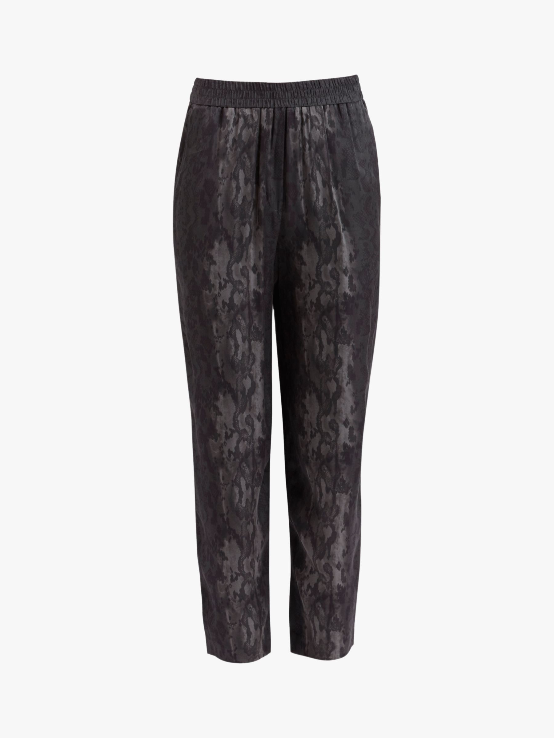 AllSaints Neve Low-Rise Tapered Snake Print Trousers, Charcoal Grey