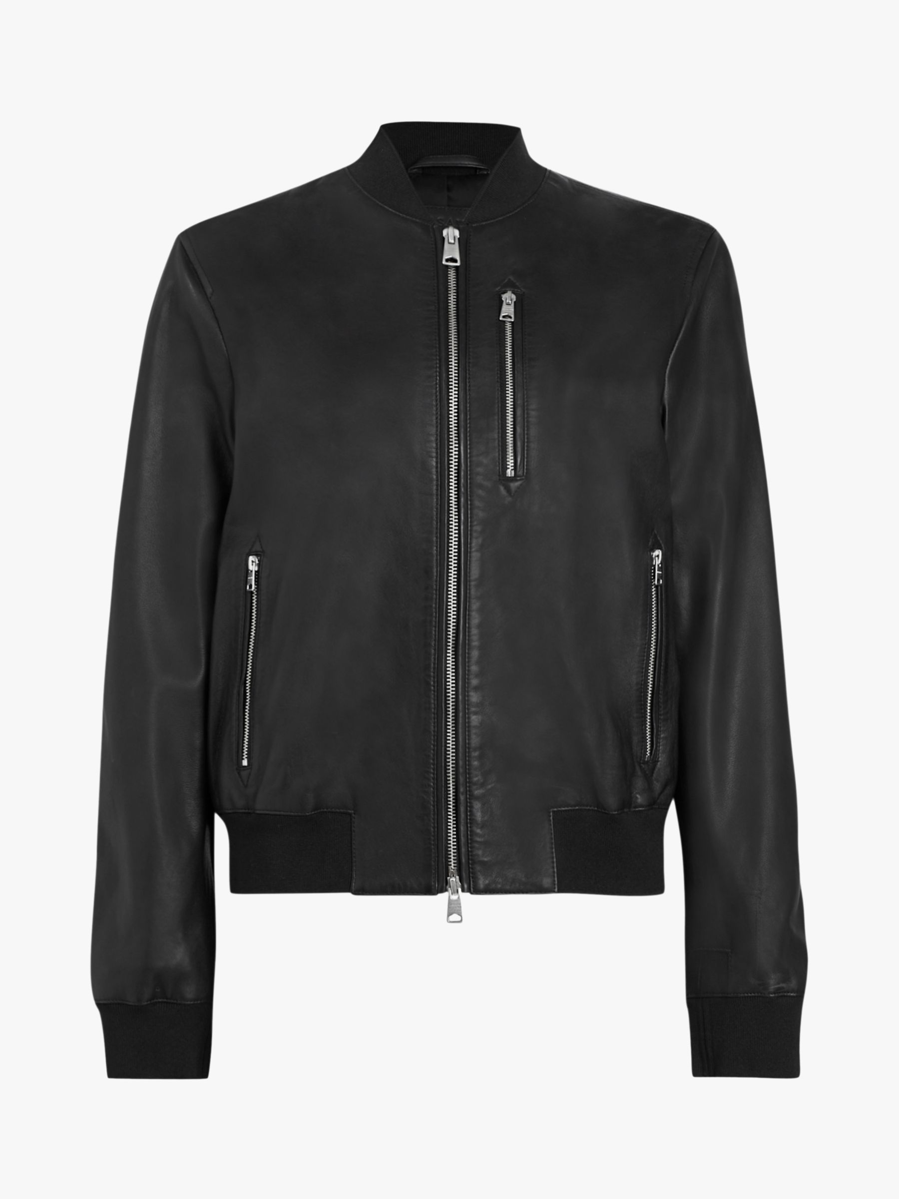 AllSaints Remy Leather Bomber Jacket, Black at John Lewis & Partners