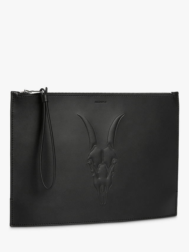 AllSaints Stockwell Leather Wristlet Clutch Bag, Black at John Lewis & Partners
