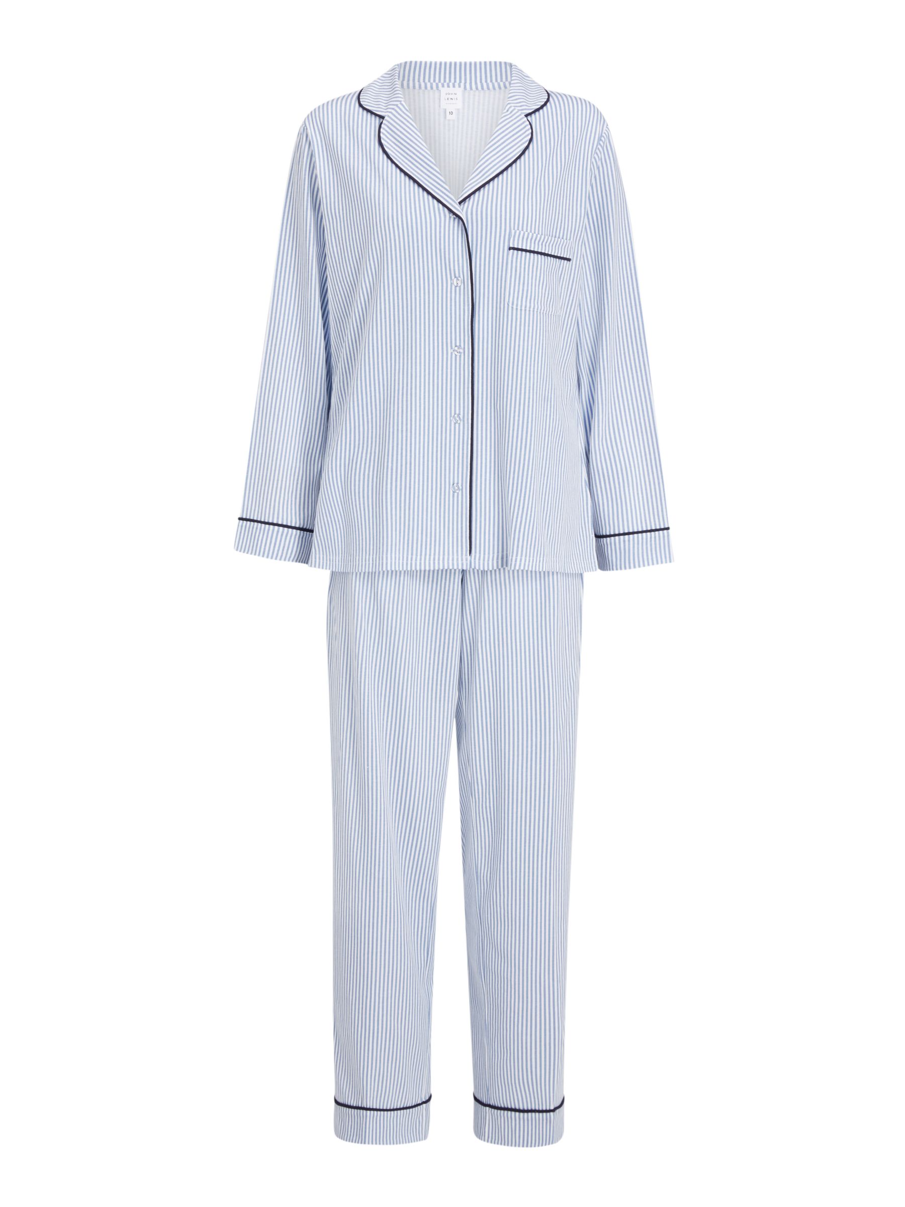 John Lewis Candi Stripe Jersey Pyjama Set, Blue, 8
