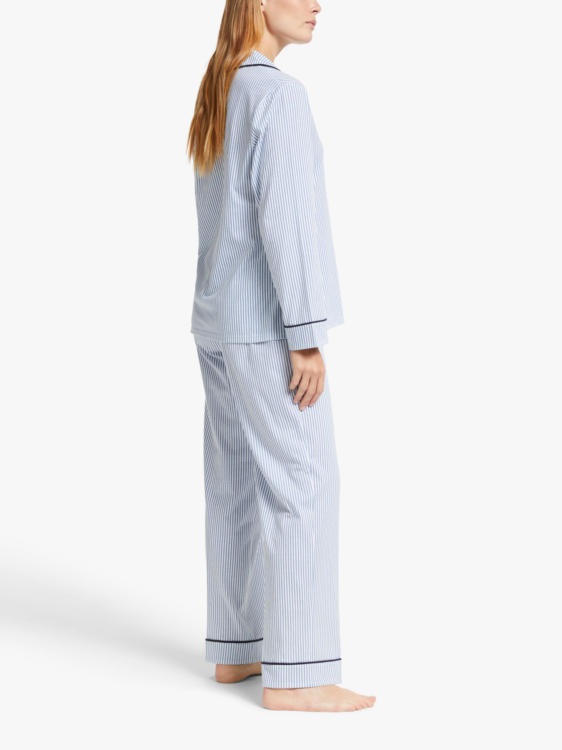 John Lewis Candi Stripe Jersey Pyjama Set, Blue, 8