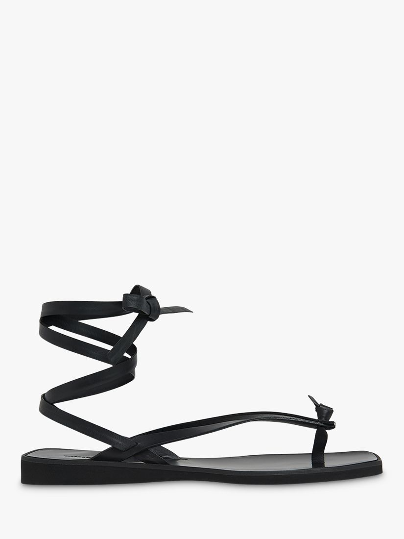 Whistles Dillon Leather Knotted Flat Sandals, Black at John Lewis ...