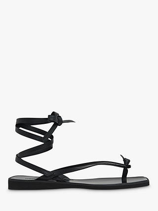 Whistles Dillon Leather Knotted Flat Sandals, Black