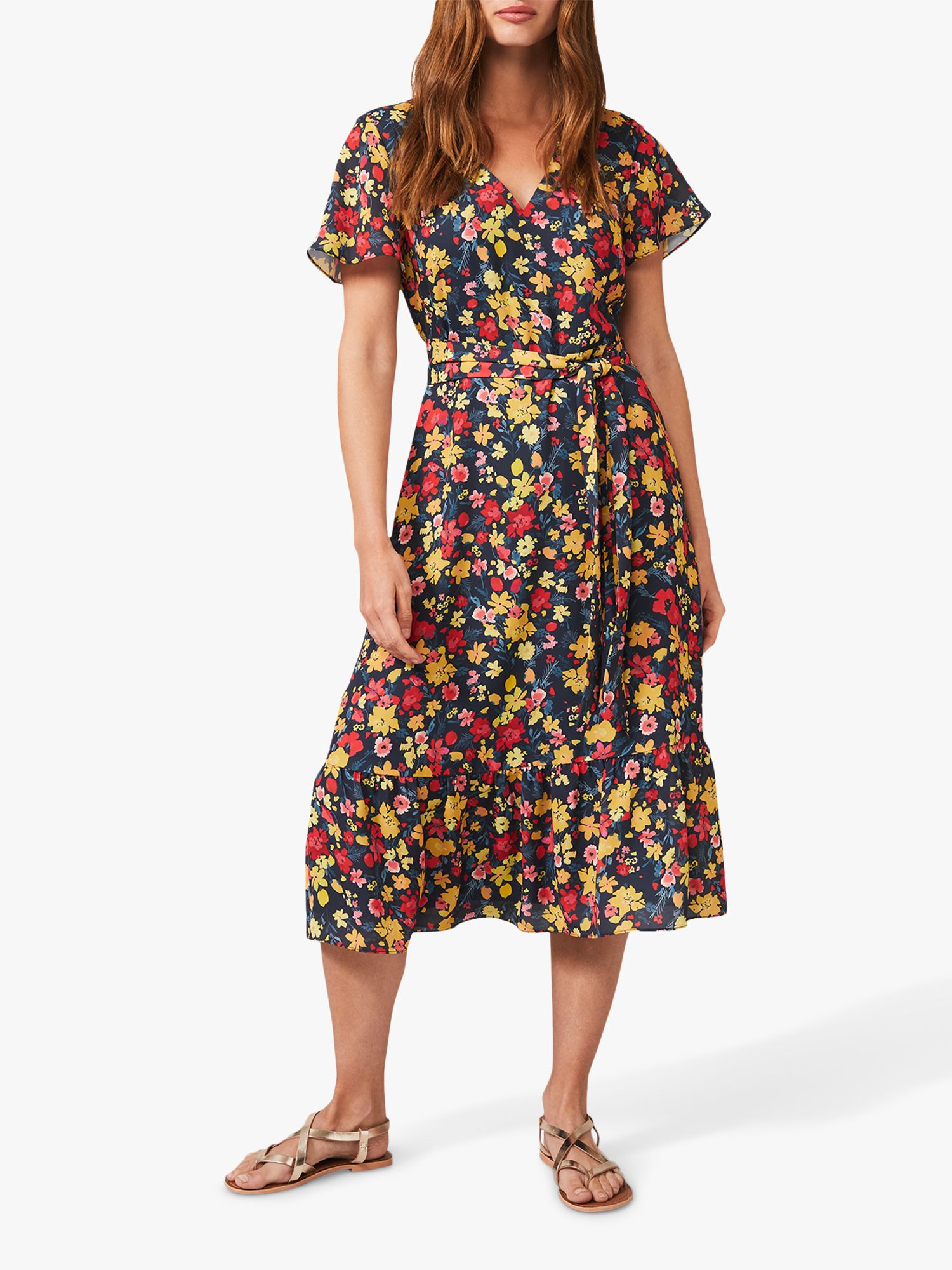 Phase Eight Ailee Floral Print Flared Dress, Antique Rose/Black