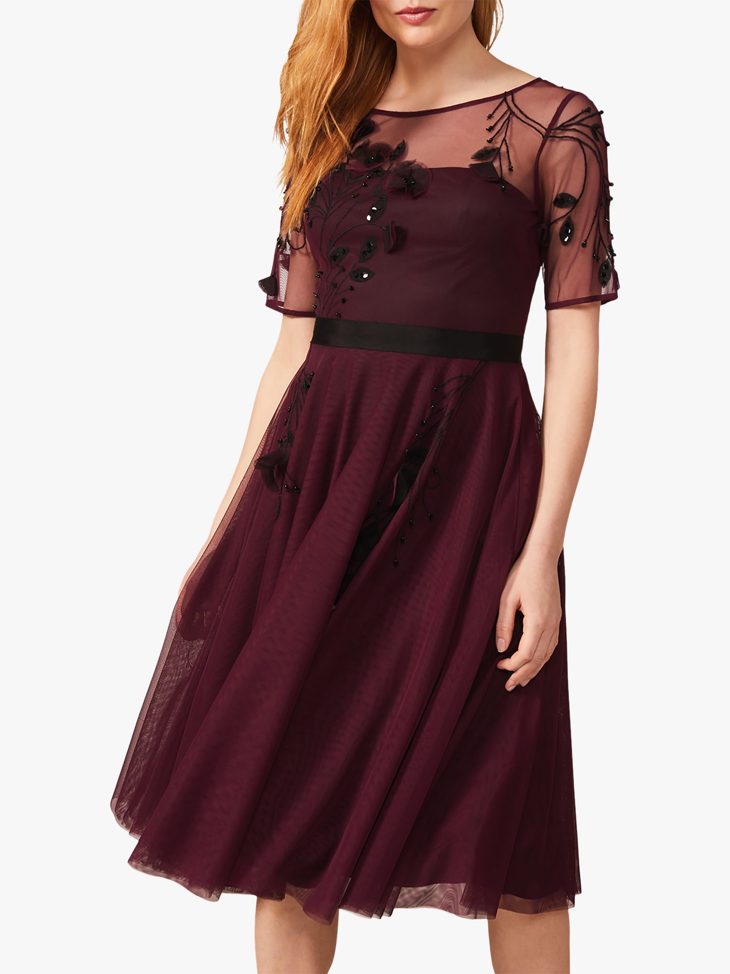 Phase Eight Collection 8 Felicia Embellished Floral Dress, Berry