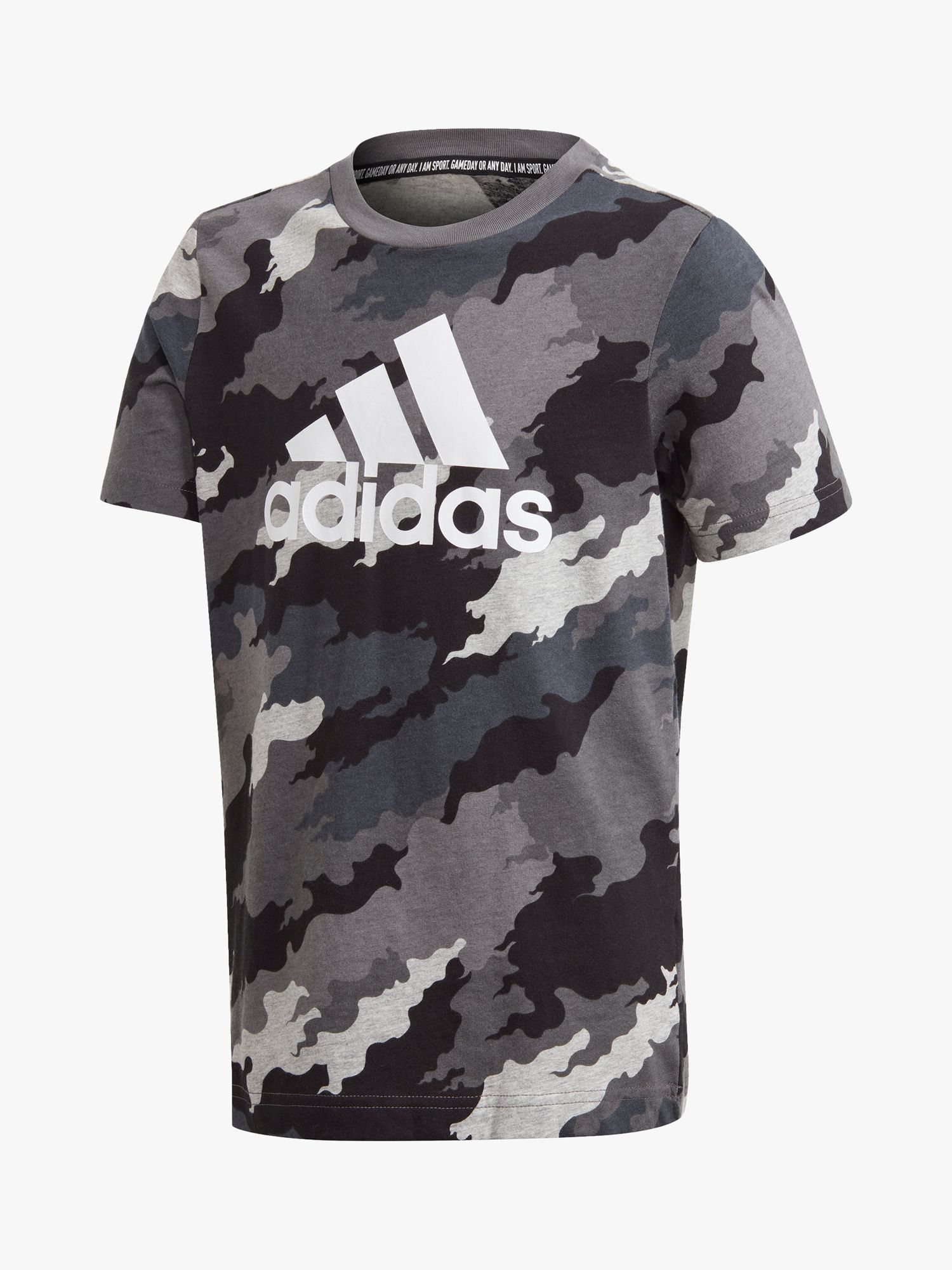 adidas Boys' Camo Logo T-Shirt, Grey at 