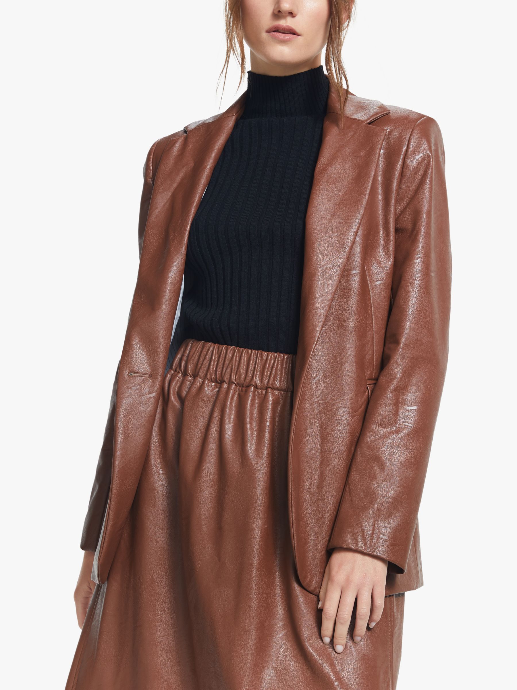 Helene For Denim Wardrobe Faux Leather Blazer, Brown, 14