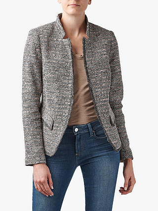 Helene For Denim Wardrobe Notch Collar Tweed Jacket, Pink/Grey