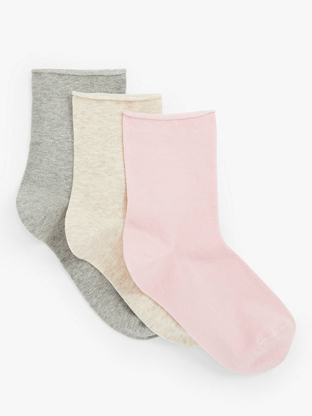 John Lewis & Partners Organic Cotton Rich Ankle Socks, Pack of 3, Blush ...