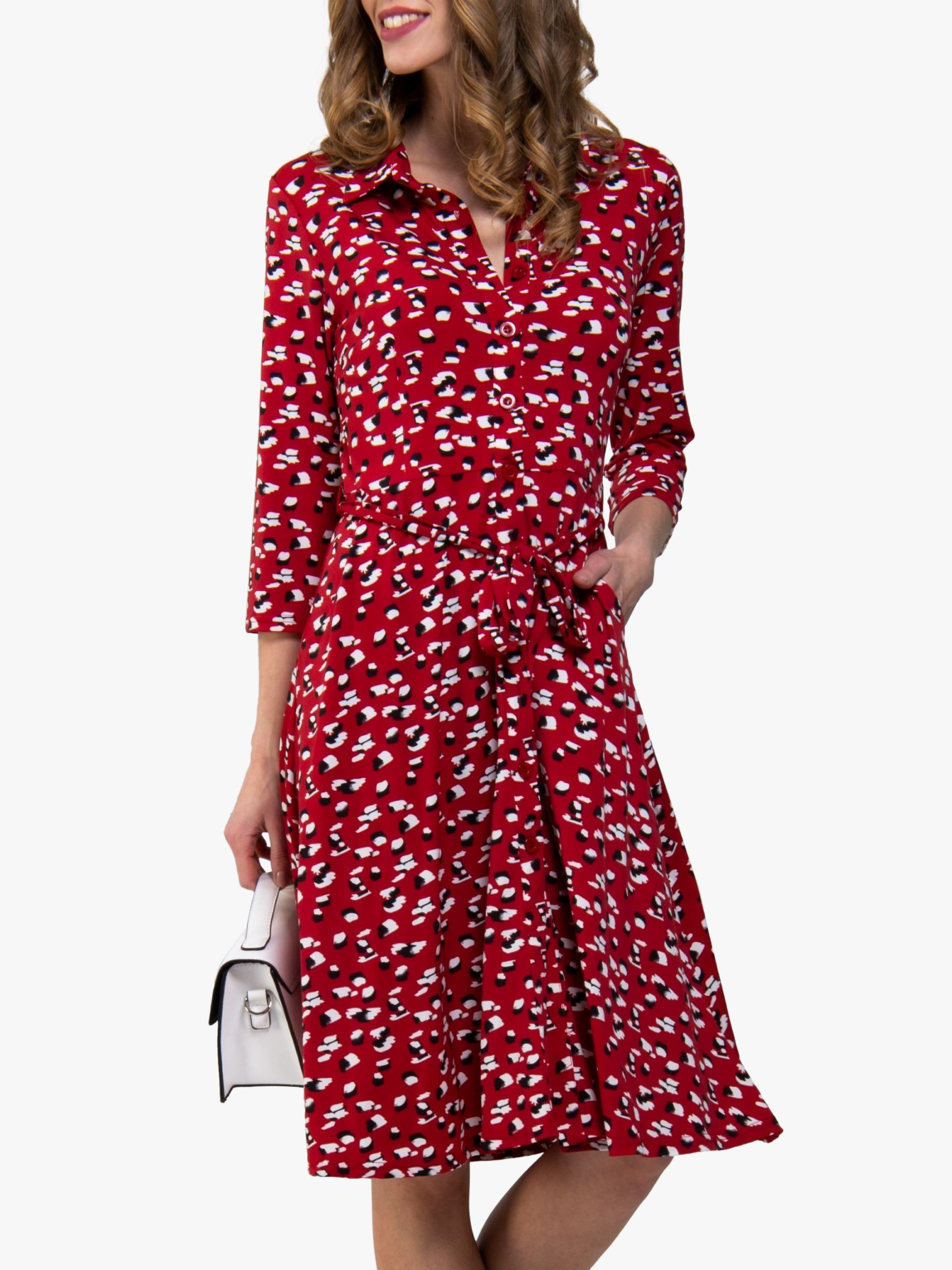 Jolie Moi Animal Print Fit and Flare Shirt Dress, Red/Multi at John Lewis & Partners