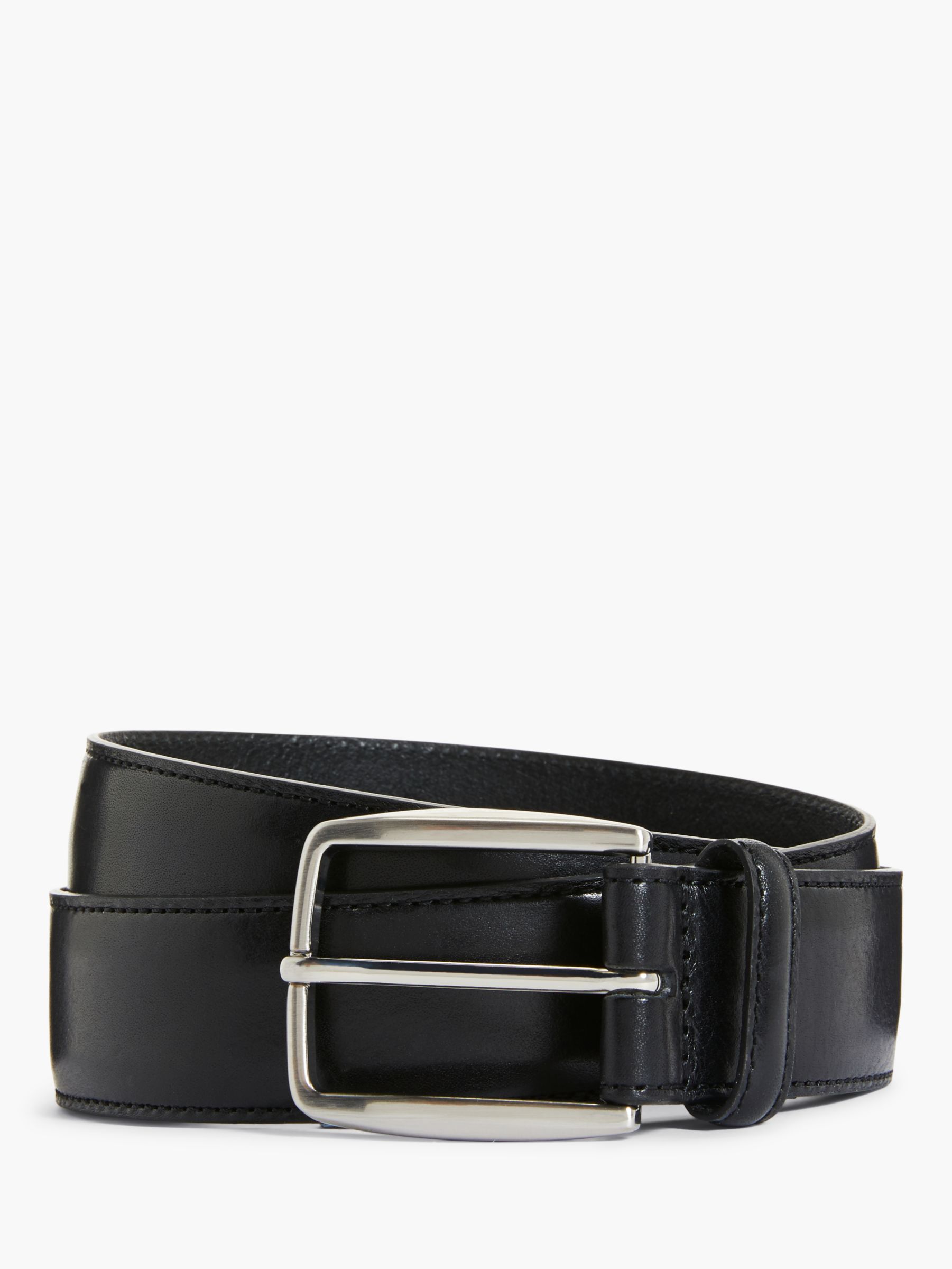 John Lewis Made in Italy 35mm Stitched Leather Belt, Black, XL