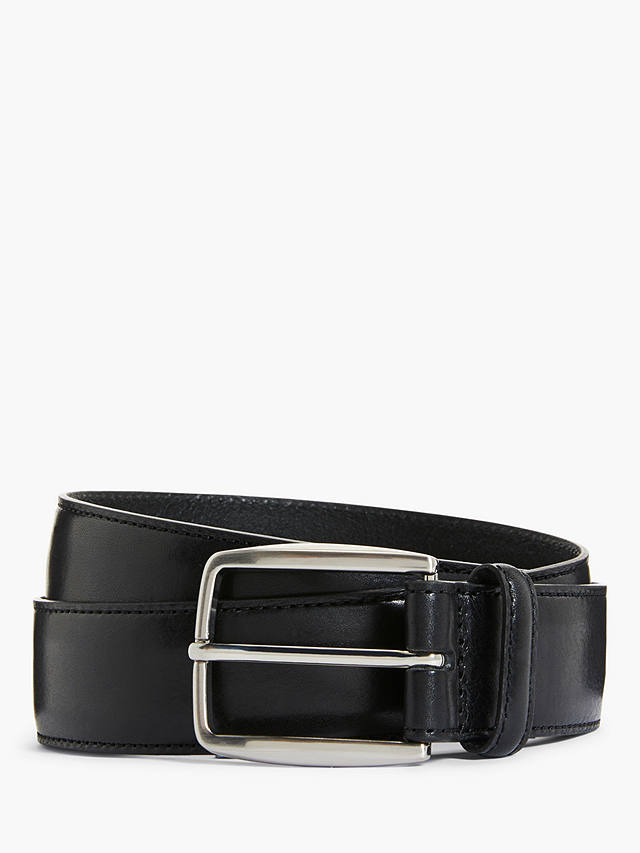 John Lewis Made in Italy 35mm Stitched Leather Belt, Black