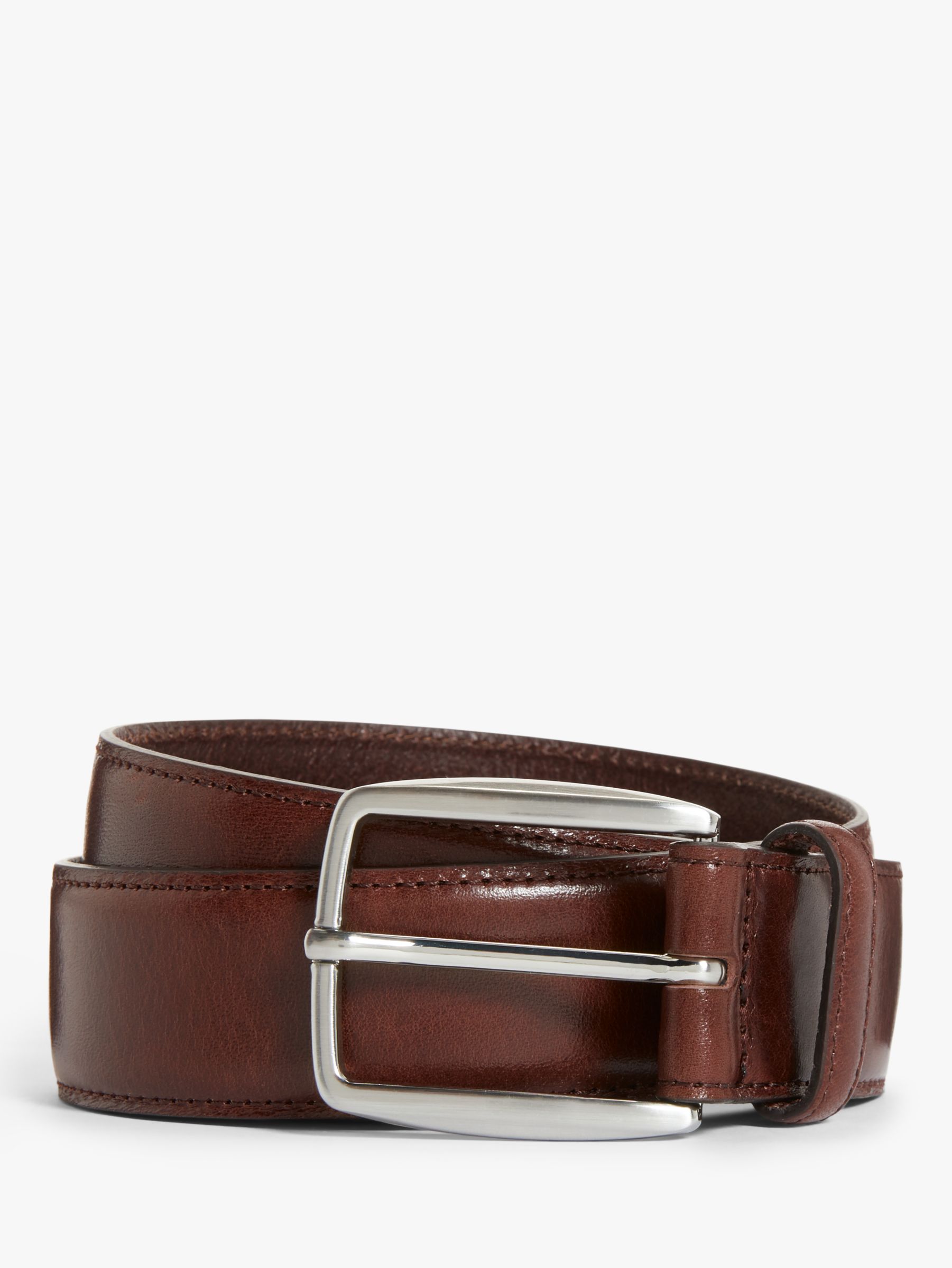 John Lewis Made in Italy 35mm Stitched Leather Belt, Brown at John ...