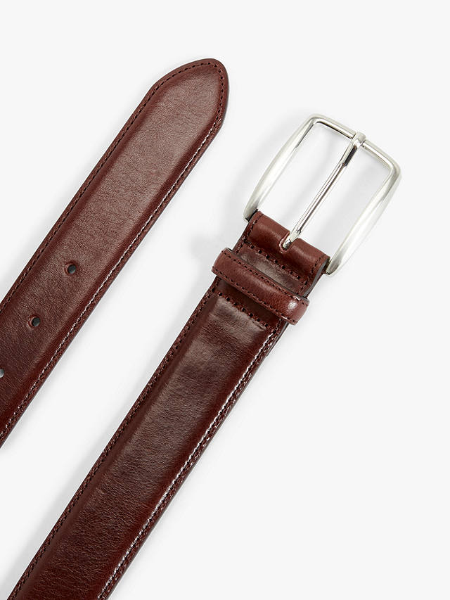 John Lewis Made in Italy 35mm Stitched Leather Belt, Brown