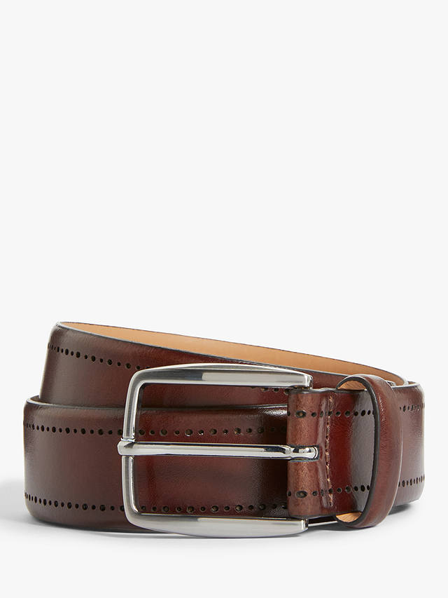 John Lewis Made in Italy 35mm Brogue Detail Leather Belt, Dark Brown