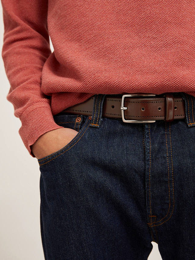 John Lewis Made in Italy 35mm Brogue Detail Leather Belt, Dark Brown