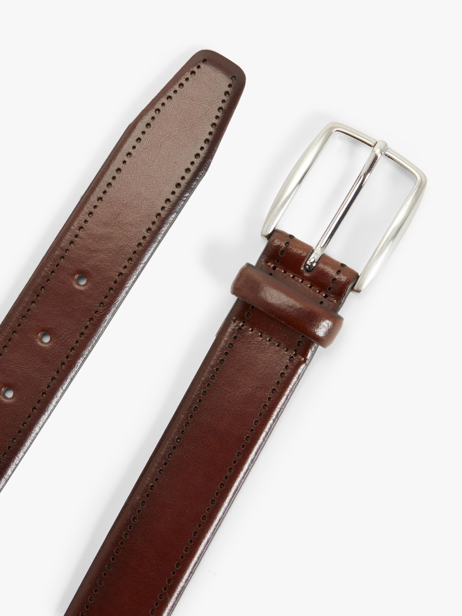 John Lewis Made in Italy 35mm Brogue Detail Leather Belt, Dark Brown, S