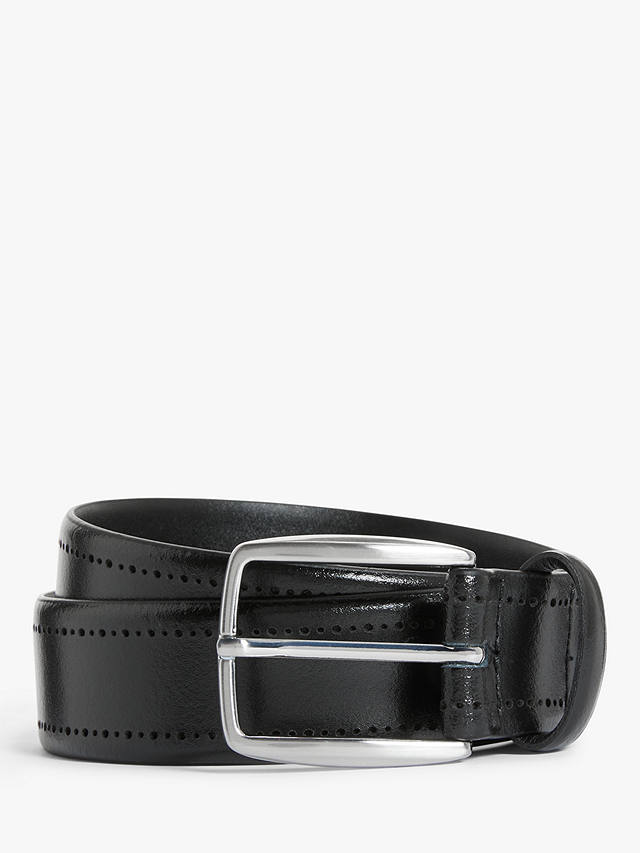 John Lewis Made in Italy 35mm Brogue Detail Leather Belt, Black