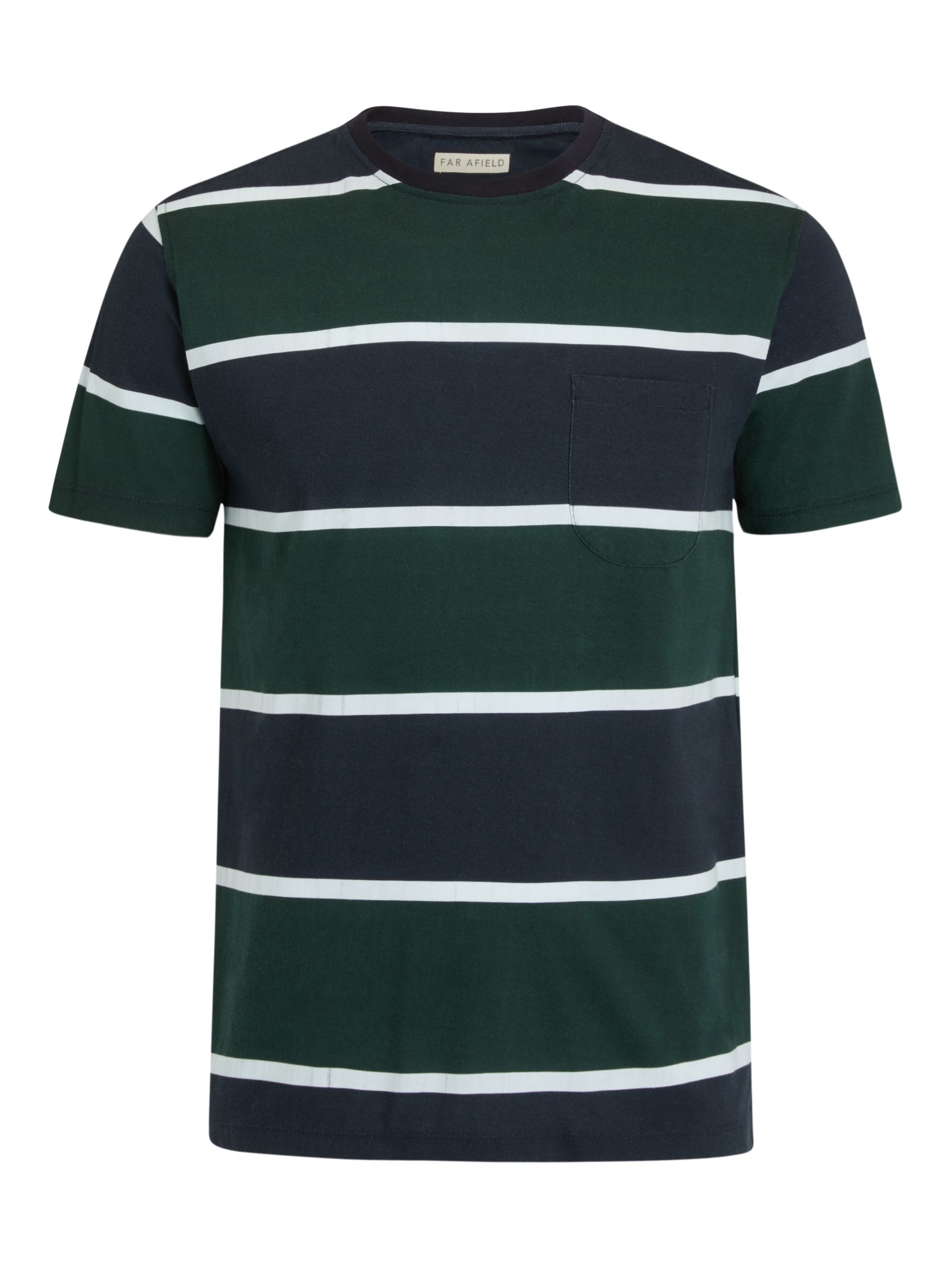 Far Afield Organic Cotton Stripe Pocket T-Shirt, Navy/Green at John ...