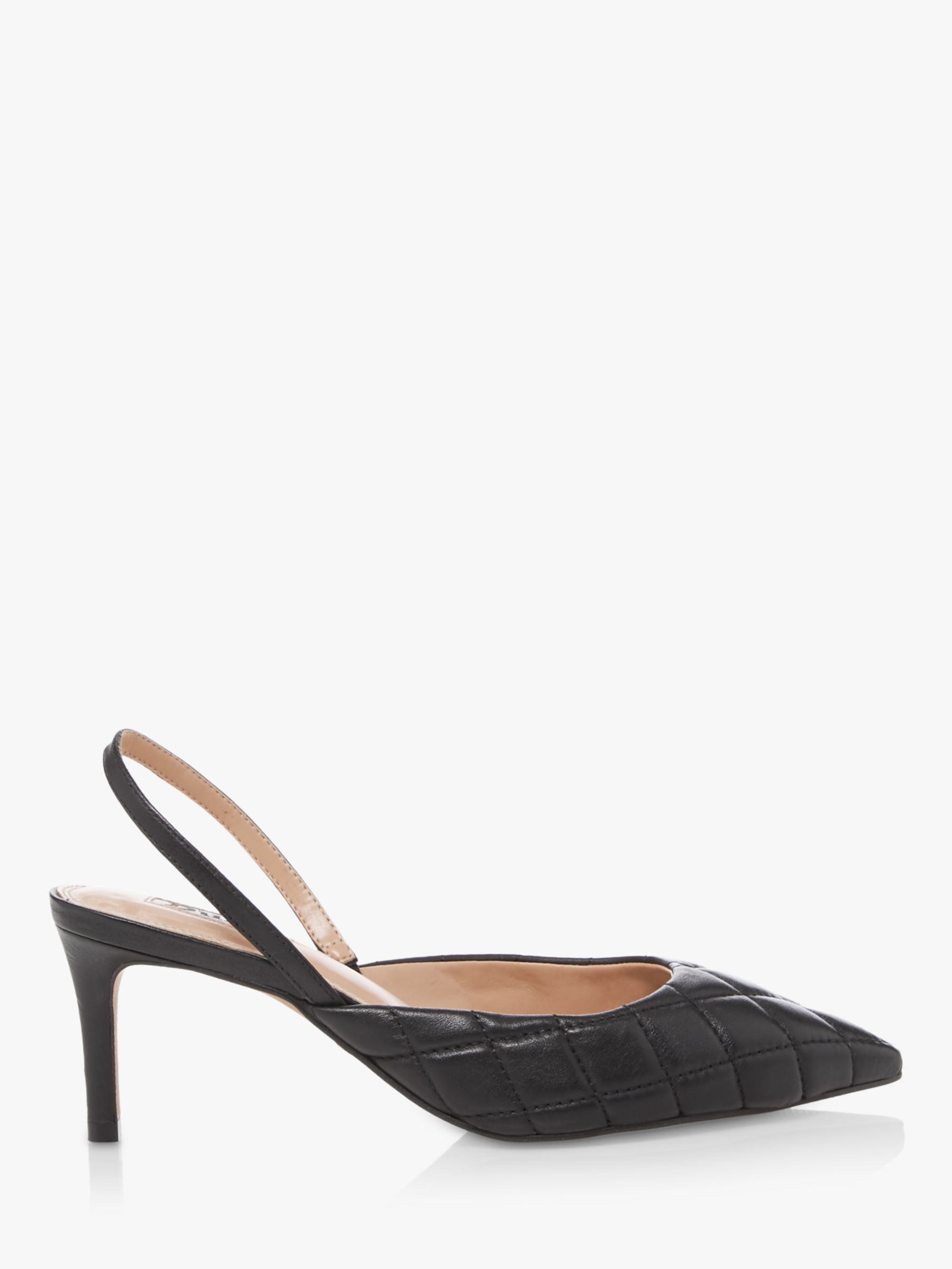 Dune Cammie Leather Quilted Slingback Heels, Black