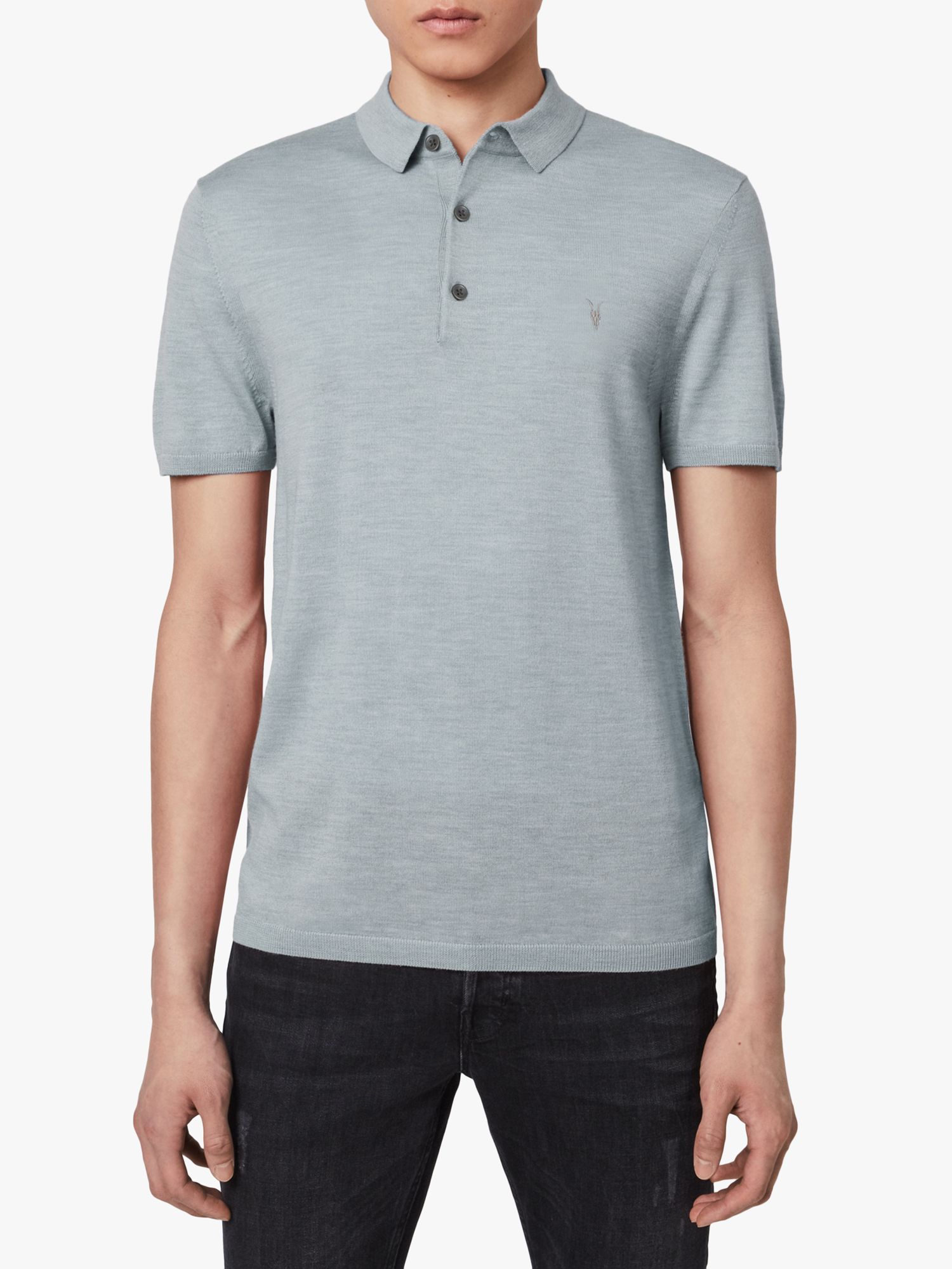 AllSaints Mode Merino Short Sleeve Polo Shirt, Nordic Blue Marl, XS